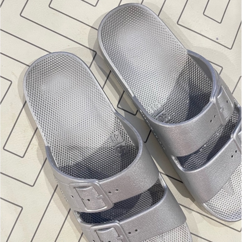 Silver Slide Sandals